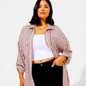 EUC Torrid Washable Gauze Open Front Kimono Size 1 Color Purple/White Stripe